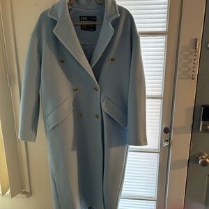 Zara light blue wool blend double breasted jacket “New”